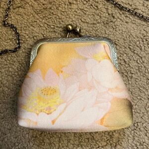 Silk Crossbody Pink and Yellow Floral Coin Purse